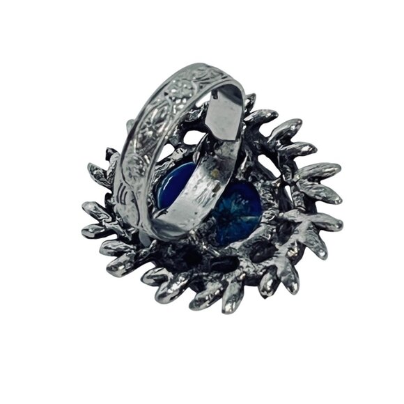 Silver Tone And Blue Lucite Floral Adjustable Ring (R464) - Picture 8 of 8